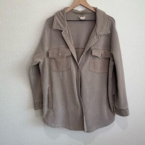 Arula‎ Womens Size X/ 10-12 Button Down Tan Oversized Shacket Beach Boho Relaxed